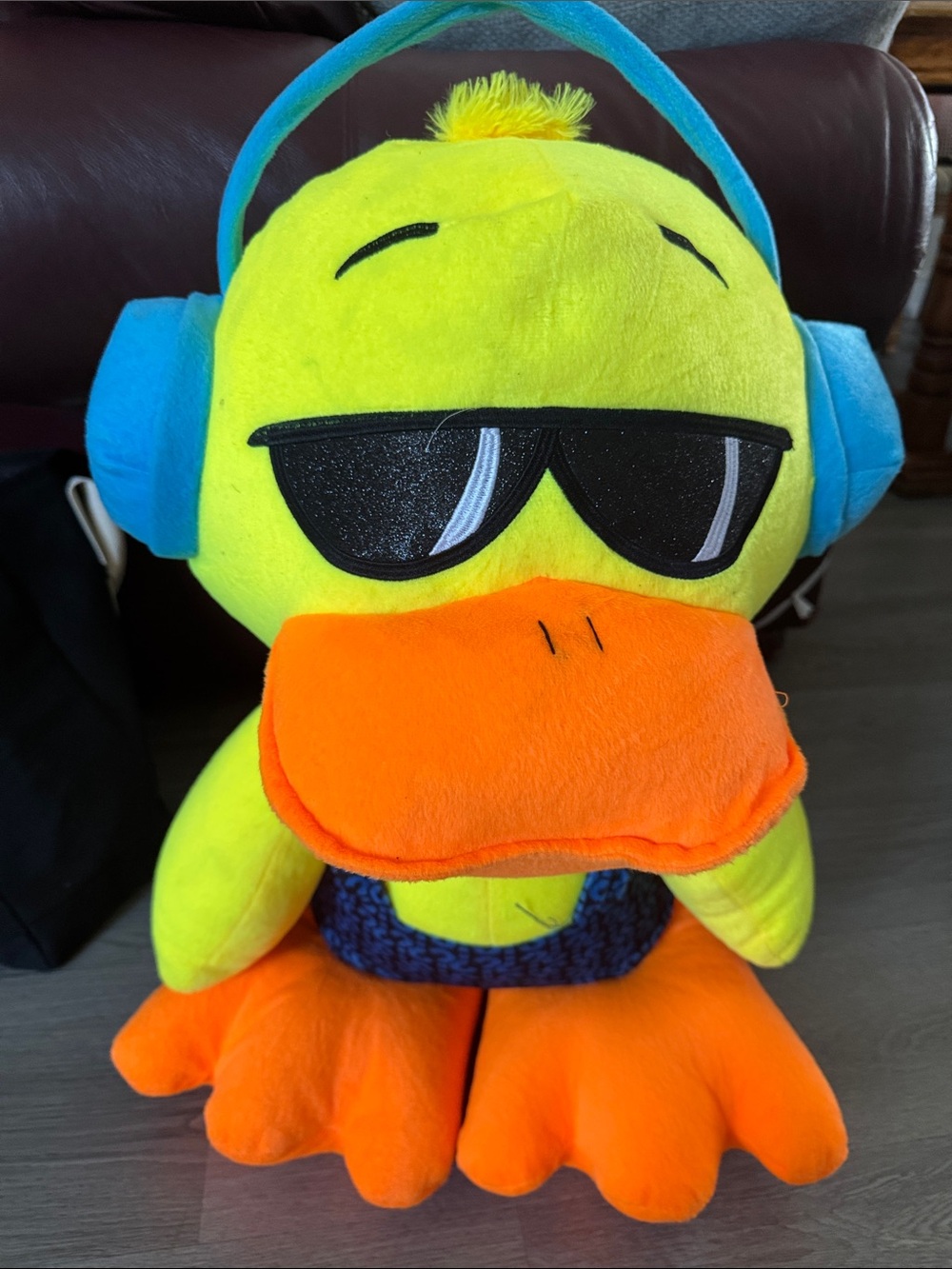 Yellow & Orange Plush Duck Toy with Blue Headphones - Kids Other